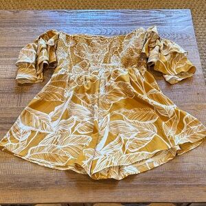 SHEIN Golden Leaf Print Off-Shoulder Blouse